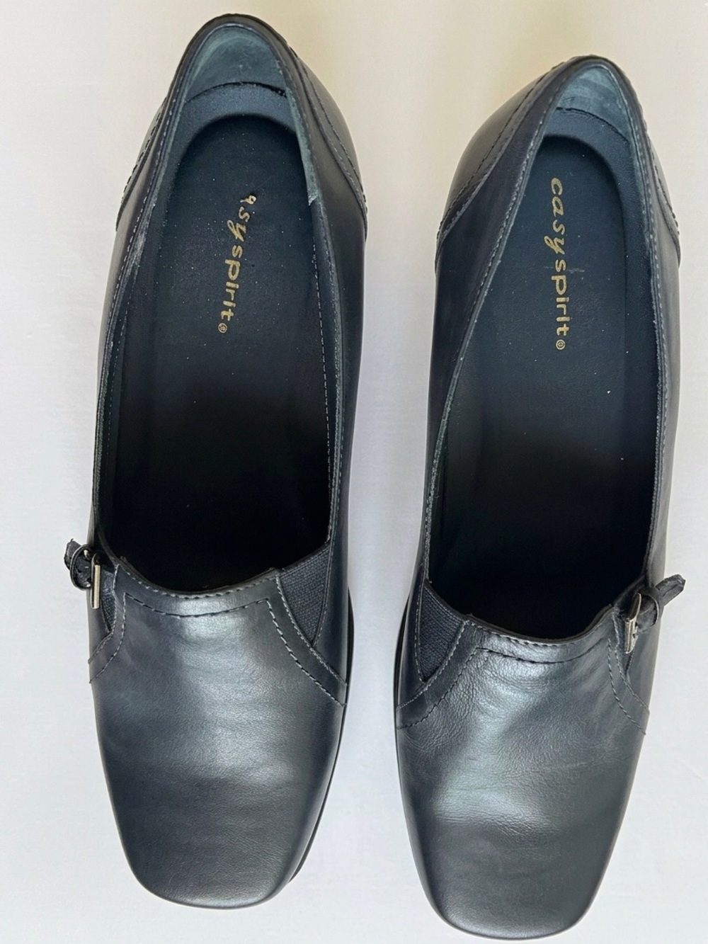 Easy Spirit Navy Leather Square-Toe Slip-On Loafers with Buckle Accent - 8W